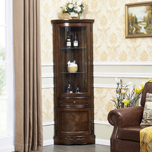 American-style solid wood corner cabinet corner with glass display cabinet dining room arc corner cabinet corner cabinet triangle small wine cabinet