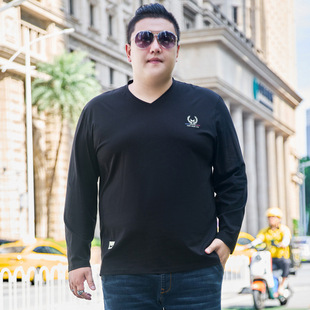 plus size Men's Spring and Autumn Distinctive Color Printed T-shirt Men's Fat Loose Long-sleeved T-shirt Men's Winter Warm Base Shirt