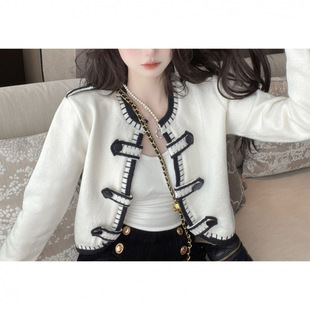 French Style Fragrant Style Socialite Elegant Knitted Cardigan Women's Autumn Pure Spice Girl Sexy Short Top Sweater Coat