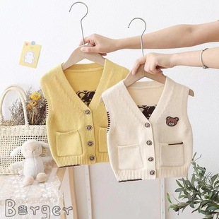 Spring and Autumn Thin Outer Wear Baby Vest 2 Boys Baby Knitted Cardigan Vest 4 Boys 1 Year Old Children Sweater Vest