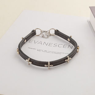 Sweet Cool Spice Diablo Cross Choker Collar Punk Style PU Leather Necklace Summer Women's High Style Necklace