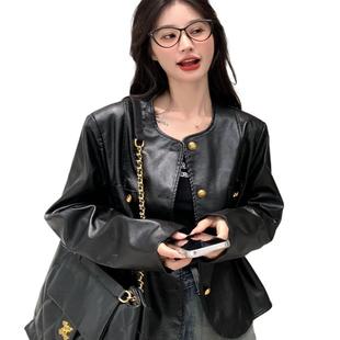 Black Leather Jacket Women's Short Autumn and Winter Korean Style All-match PU Leather Jacket Coat Trendy