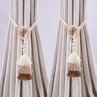 Cross-border New Bohemian Hanging Ball Curtain Strap Non-perforated Tassel Woven Cotton Rope Curtain Buckle in stock