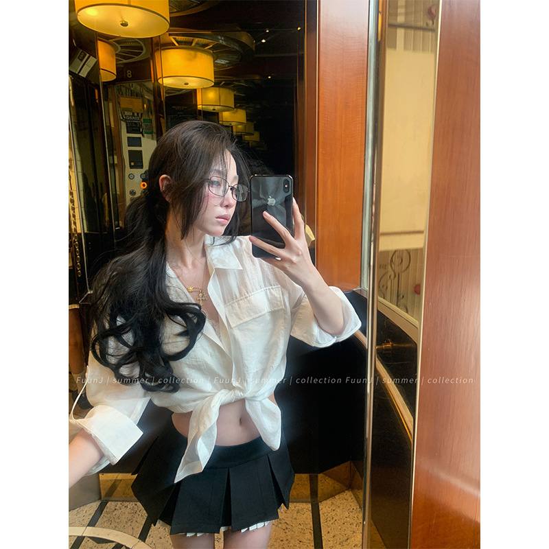 Gao Zhi a Sister White Design Niche Loose Thin Long-Sleeved Shirt Women's Slimming Look Sun Protection Top Summer