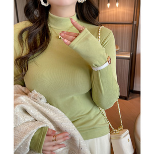 Strict Selection of Semi-high Collar plus size Base Shirt Women's Autumn and Winter German Velvet Sanding Inner High-grade Belly Covering Long-sleeved Top