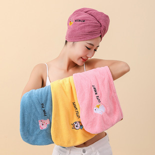 Wholesale Coral Fleece Women's Dry Hair Cap Thickened Shower Cap Soft Water Absorbent Home Daily Supplies Internet Celebrity Embroidered Headscarf