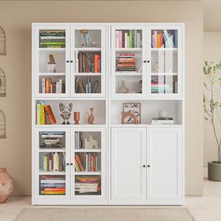 ✅Living Room Storage Cabinet Glass Door Display Cabinet Dustproof Household Steel Floor Bookcase with Door Storage Cabinet Children's Painting