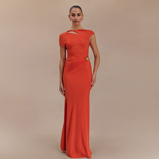 AliExpress foreign trade 2025 spring and summer hot dress dress fashion sexy slim backless solid color dress