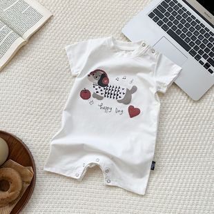 Ins Baby Children's Short-sleeved Climbing Suit Short-sleeved T-shirt Cartoon Printed Children's Western Style Baby Shorts Jumpsuit Summer Trendy