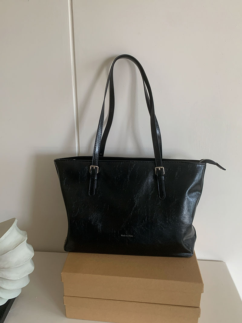 Bag Niche High-end Retro Large-capacity Commuter Tote Bag Wax Leather Simple Zipper Shoulder Underarm Bag Women