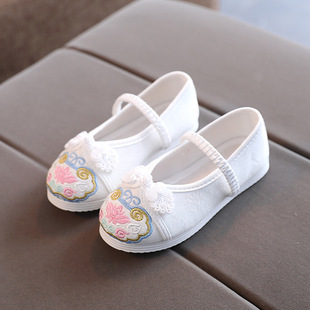 2023 New Children's Hanfu Shoes Chinese Style Ancient Dress Shoes Soft Sole Old Beijing Cloth Shoes Handmade Embroidered Shoes for Girls