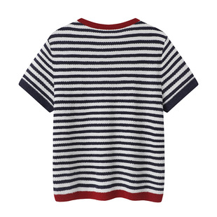 Pre -2025 Summer New Women's Sea Soul Striped Letter Embroidered Jacquard Knitwear T-Shirt UY25212M211135