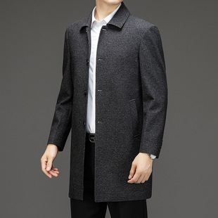 Pastoral Bird Middle-aged Men's Lapel Cashmere Coat 2024 Autumn and Winter Business Executive Dad's Mid-length Coat
