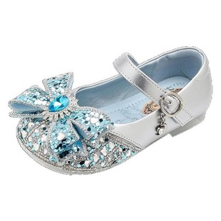 Girls' Shoes Children's Princess Crystal Shoes 2025 Spring and Summer New Elsa Small Leather Shoes Baby Elsa Princess Blue