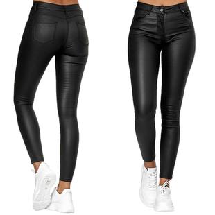 Cross-border Amazon 2024 women's clothing new fashion high waist solid color leather casual pants skinny pants leather pants trousers for women