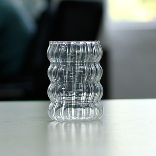 Large Capacity Cold Drink Cloud Coffee Cup Borosilicate Transparent Glass Cup Vertical Pattern Chubby Cup Caterpillar Suction Tube Cup