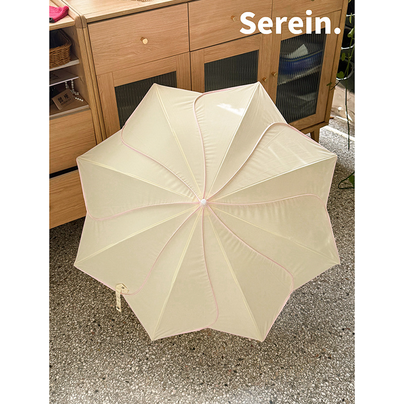 Korean style automatic petal long-handled umbrella, wholesale, dual-use, extra-large, reinforced, wind-resistant, folding, portable umbrella, high-value design.