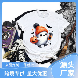 Fashion Woman T-shirts Funny Halloween Pumpkin Ghost Short S