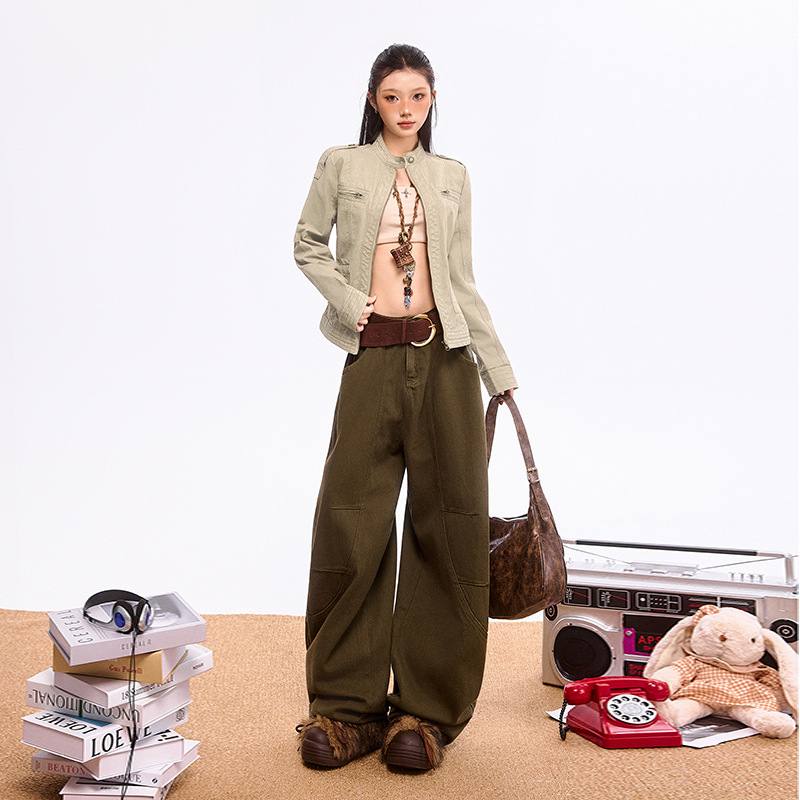 American-Style Stand Collar Vintage Workwear Retro Zipper Loose Casual Versatile Everyday Comfortable Autumn and Winter New Long-Sleeve Jacket