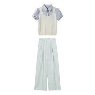 Summer Clothes Are Paired with a Complete Set of Korean Summer Dopamine Shirts for Small People to Reduce Their Age
