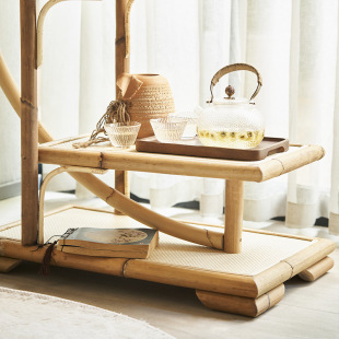 Modern Simple Real Rattan Multi-layer Bookshelf Living Room Storage Moon Shelf Small Apartment ins Rattan Japanese Style Decorative Rack
