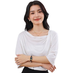 Acetic Acid Irregular Collar Short Sleeve Women's Summer New Loose Slimming Top Sweet Style Thin Knitted T-Shirt