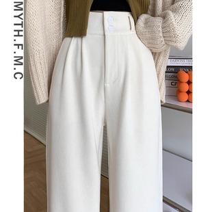 Cotton velvet composite corduroy fleece-lined thick narrow wide-leg pants women's high waist drape casual straight pants drape