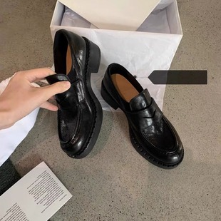 Grape mom studiolee retro British style single-layer shoes imported tire Buffalo chunky heel Lefu leather shoes for women autumn and winter