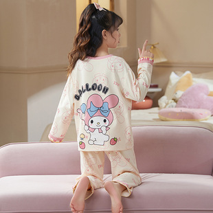 Children's Pajamas Girls Spring and Autumn Thin Long-sleeved suit Little Girls Cute Cartoon Middle and Big Children's Home Clothes Autumn