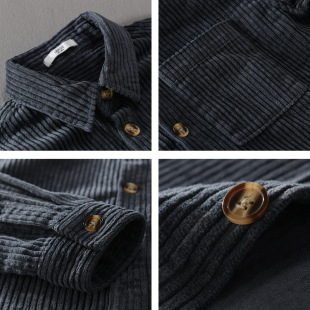 Autumn and winter men's corduroy long sleeve shirt simple casual youth trend retro handsome men's shirt 9643