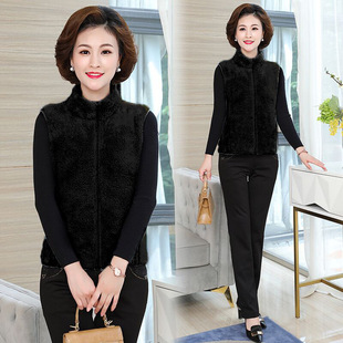Fleece Vest Women's Outer Wear Coral Fleece Middle-aged and Elderly Mother's Wear Vertical Collar Fleece Vest Autumn and Winter Coat