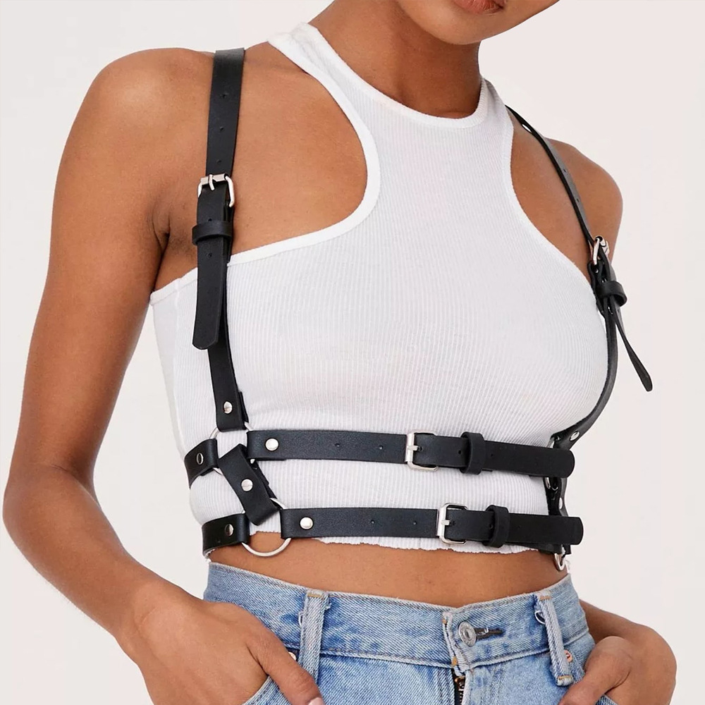 Pu Leather Waist Belt New Punk Style Waist Cincher Chest Belt Double Shoulder Jk Shirt Strap Waist Cincher Accessory Discount European and American Street Style