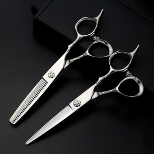 Factory wholesale silver 6 inch high-end Barber scissors hair salon Barber scissors flat teeth scissors professional hair scissors