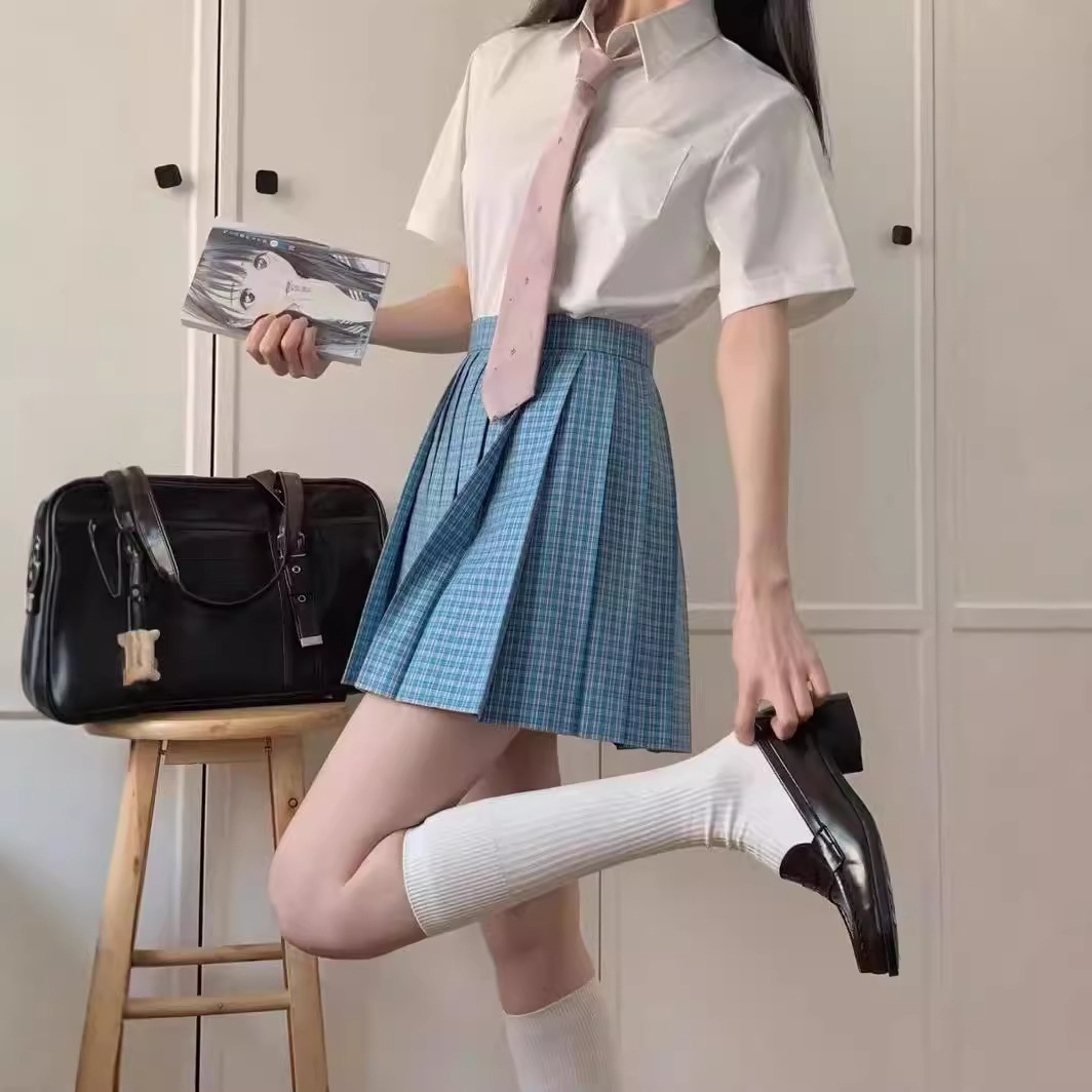 Kawashima-pine blue/jk uniform skirt Japanese aqua blue school-style skirt skirt pleated skirt academic style