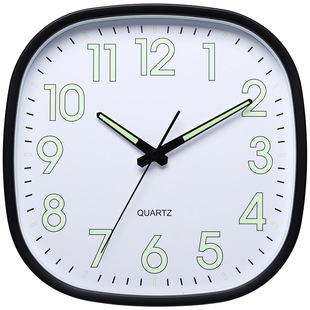 Living room wall clock 12-inch mute square round corner luminous household clock Asian cross-border wholesale and retail wall-mounted clock