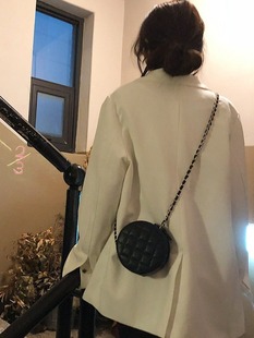 Bag Women's 2024 New Internet Celebrity Mini Round Bag Korean Style Casual Rhombic Single Shoulder Crossbody Bag Solid Color Chain Bag