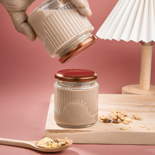Bird's Nest Bottle Vertical Pattern Honey Bottle Big Mouth Fresh Stew Glass Bottle Bird's Nest Flower Glue Honey Sealed Bottle High Temperature Resistant Steaming