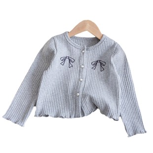 Girls' 2024 New Autumn Autumn Knitted Cardigan Stylike Baby Printed Solid Color All-match Long-sleeved Jacket Top