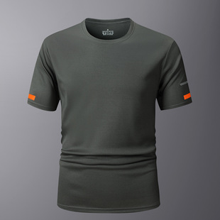 Cross-border Wholesale Summer Men's Quick-drying Short-sleeved Shirt Solid Color Round Neck Sports Short-sleeved Shirt Cross-border Special Size