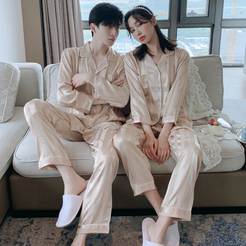 Spring/Summer Checkered Couple Pajamas Women's Ice Silk Short-Sleeved Shorts Summer Silk Men's Set Spring/Autumn Home Wear