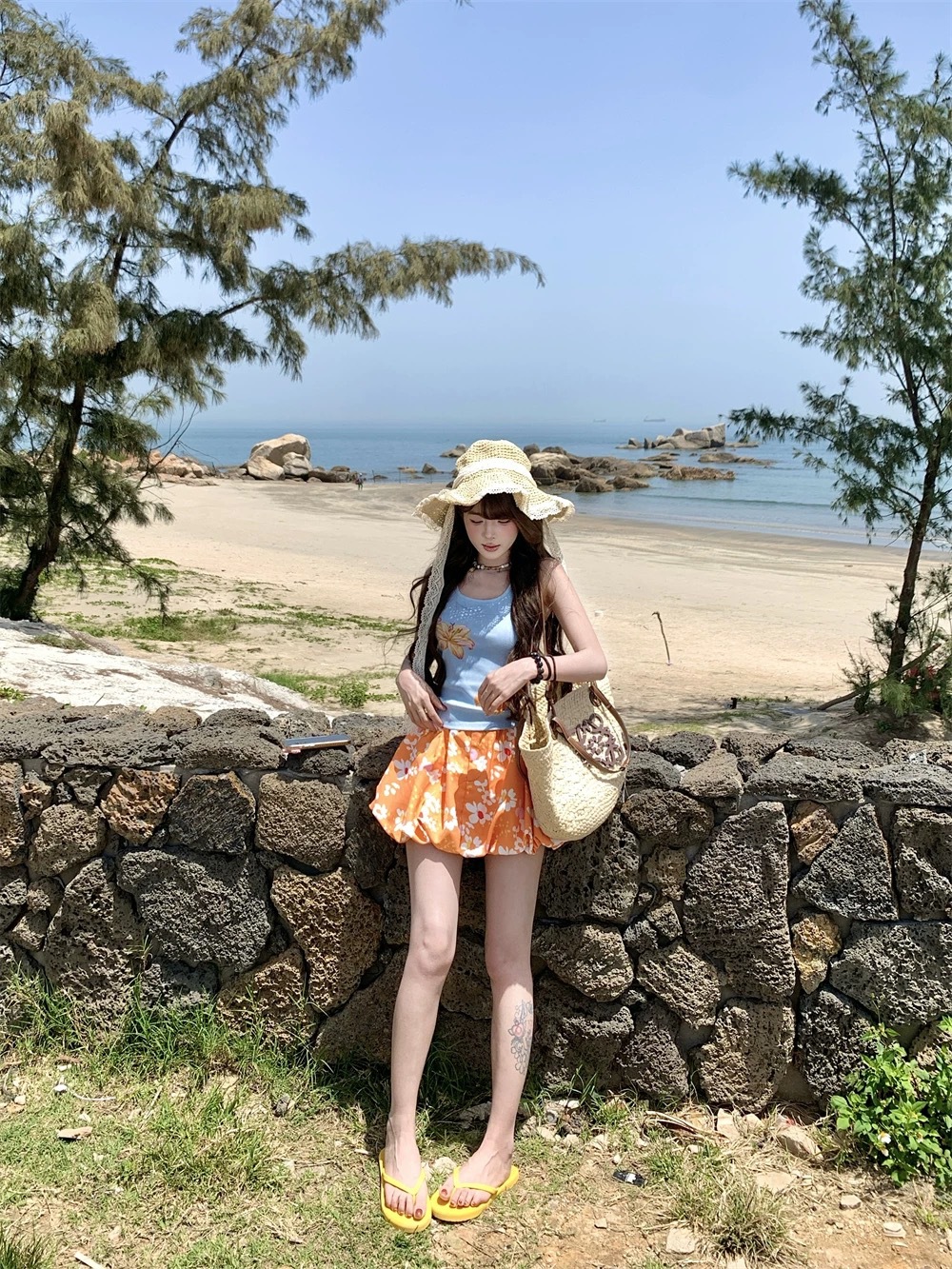 One-Piece Swimsuit with Retro Design, No Breast Pads, Flower High Waist, Fluffy Bud Skirt, Summer Short Skirt, Floral Swimsuit