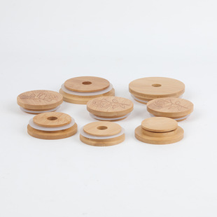 Glass Cup bottle bamboo lid storage jar bamboo lid ceramic cup bamboo lid silicone ring thread bamboo lid tea jar bamboo wood