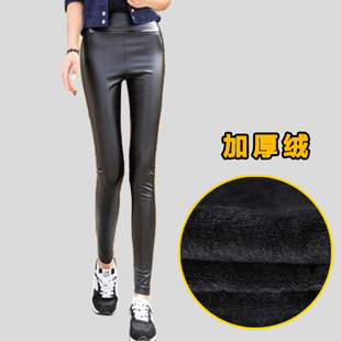 New high waist solid color simple PU leather pants matte fleece-lined thick autumn and winter tight trousers women's leggings wholesale