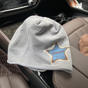 2024 New Spring pile hat girls' fashion star knitted toe cap loose version distressed cold hat pullover cap