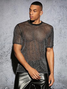 2024 new foreign trade Amazon Men's glossy short-sleeved T-shirt
