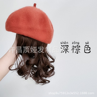 Wig Beret One-piece Lazy Style Short Curly Hair High Temperature Silk Fashion Women's Online Red Hat 2022 Autumn and Winter New