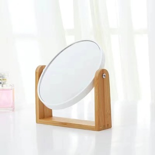 Fonjaja Cross-border 3x Magnification Bamboo Wooden Desktop Double-sided Cosmetic Mirror Desktop Portable Simple Mirror Student Dressing