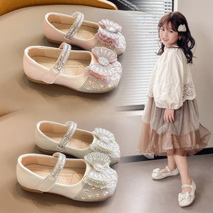 Girls' Princess Shoes 2024 New Arrival Rhinestone Children's Leather Shoes Baby Girl's Soft Sole Shoes Girl's Crystal Shoes Trendy
