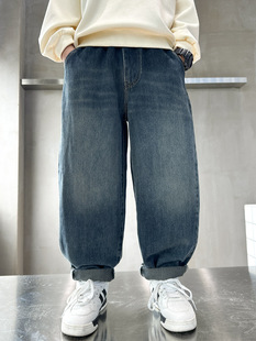 Men's big children's clothing Denim long pants 2025 spring and autumn clothing teenagers students boys children Korean version of a generation of hair