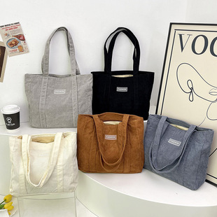 Solid Color Fleece Large Capacity Bag Women's 2024 Autumn and Winter New Fashionable Large Capacity Corduroy Shoulder Bag Fresh Tote Bag